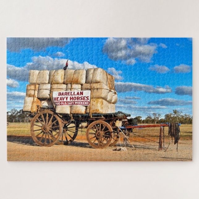 Old wagon and wool bales, Barellan, Australia Jigsaw Puzzle (Horizontal)