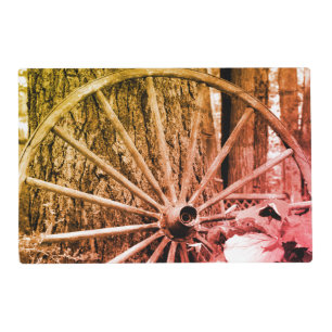 Old Wagon Wheel Black And White Distressed Vintage Placemat