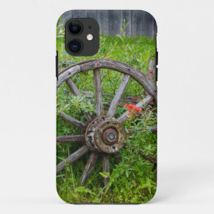 Old wagon wheel in historic old gold town 3 iPhone 11 case