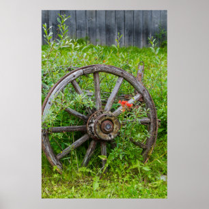 Old wagon wheel in historic old gold town 3 poster