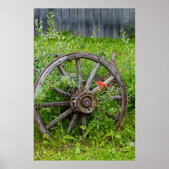 Old wagon wheel in historic old gold town 3 poster (Front)