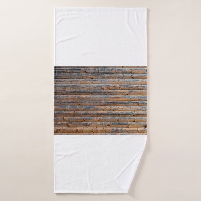 Old wall of wooden planks with cracks. Beam made o Bath Towel (Bath Towel)