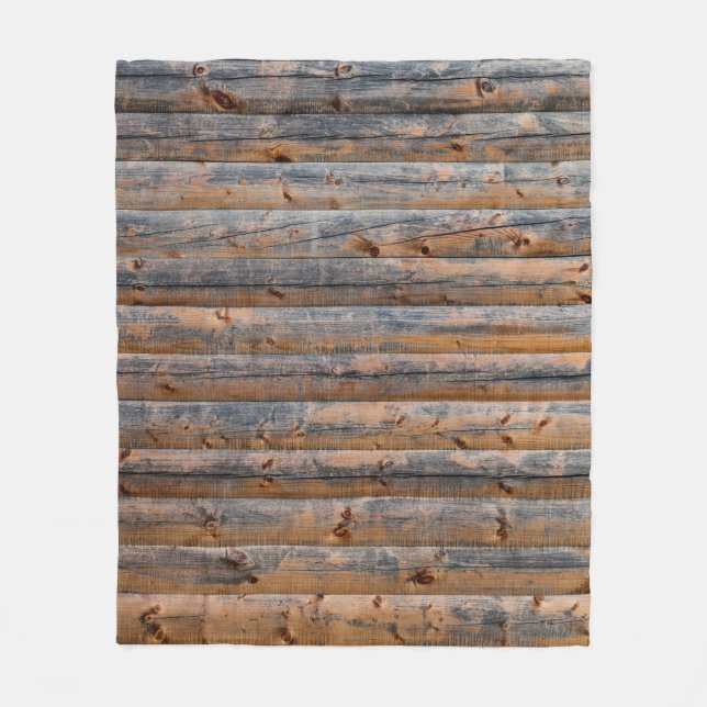 Old wall of wooden planks with cracks. Beam made o Fleece Blanket (Front)