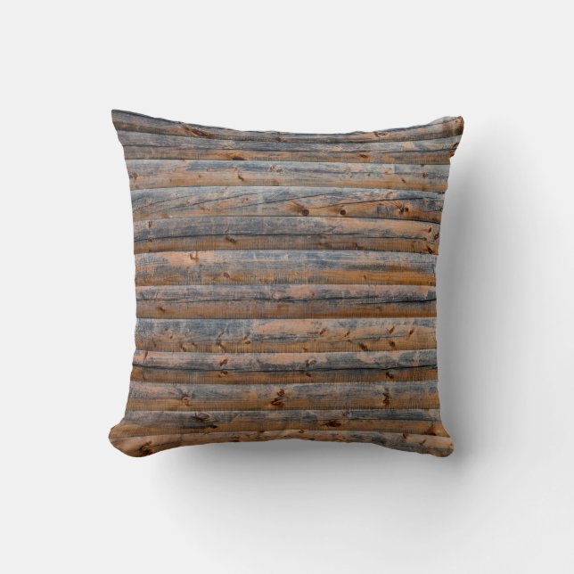Old wall of wooden planks with cracks. Beam made o Throw Pillow (Front)