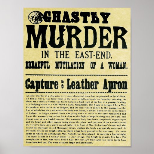 old wanted poster ghastly murder replica from 1888 | Zazzle