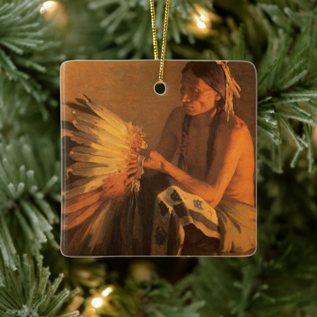 Old War Bonnet by Joseph Henry Sharp Ceramic Ornament (Tree)