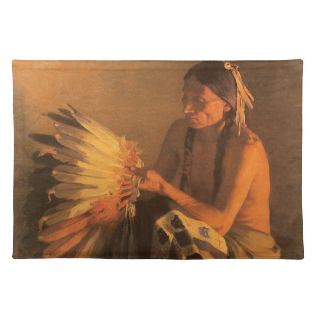Old War Bonnet by Joseph Henry Sharp Cloth Placemat (Front)