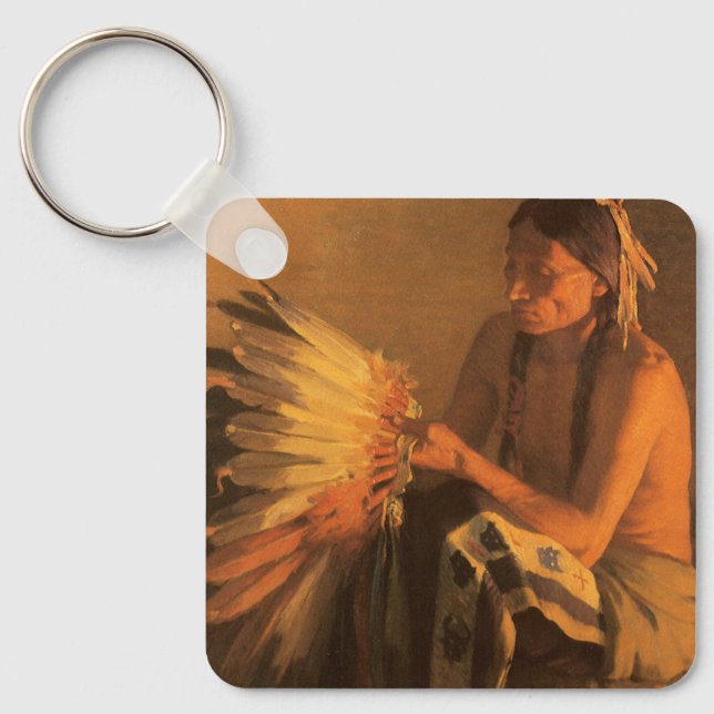 Old War Bonnet by Joseph Henry Sharp Keychain (Front)
