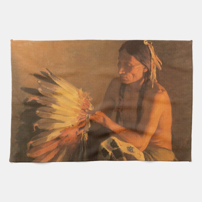 Old War Bonnet by Joseph Henry Sharp Kitchen Towel (Horizontal)