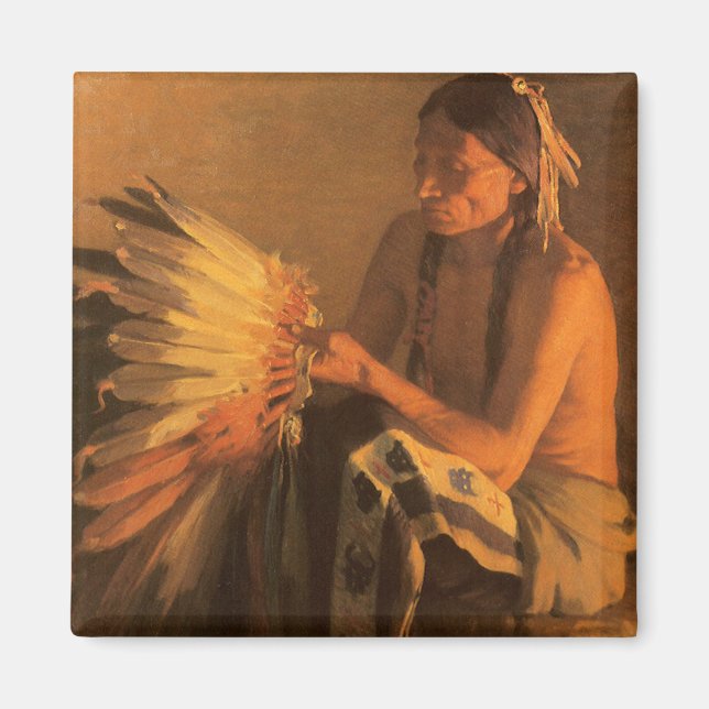 Old War Bonnet by Joseph Henry Sharp Magnet (Front)