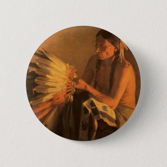 Old War Bonnet by Joseph Henry Sharp Pinback Button (Front)