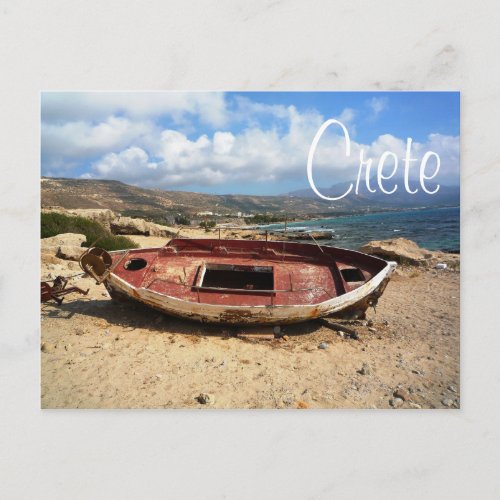 Old Weathered Boat on Crete Shore Postcard