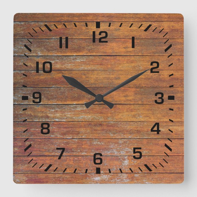 Old Weathered Faux Wooden Flooring Square Wall Clock (Front)