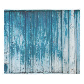 Old weathered grunge wooden faded pale blue paint  duvet cover