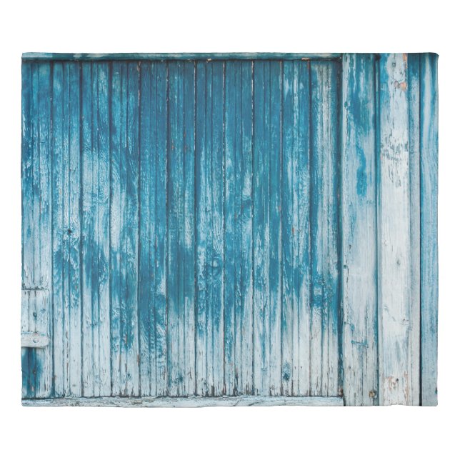 Old weathered grunge wooden faded pale blue paint  duvet cover (Front)