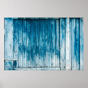 Old weathered grunge wooden faded pale blue paint poster