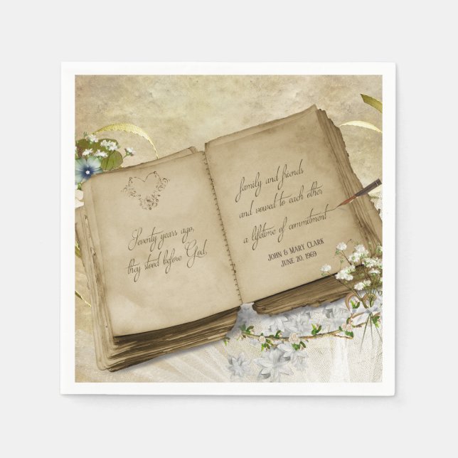 Old Wedding Book for 70th anniversary party Napkins (Front)