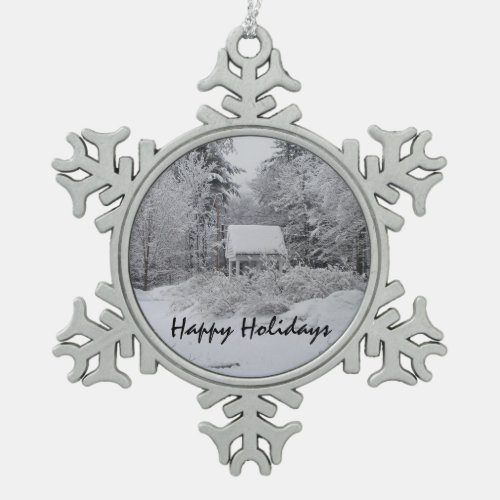 Old Well House at Christmas Snowflake Pewter Christmas Ornament
