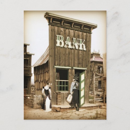 Old West Bank Robbery Postcard
