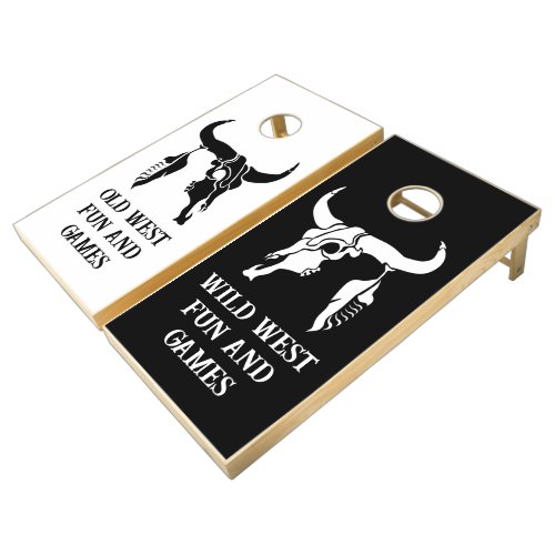 Old West Black and White Bull Skull Cornhole Set