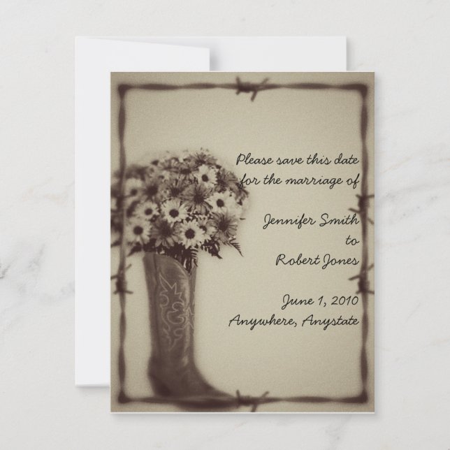 Old West Boot Vintage Save the Date card (Front)