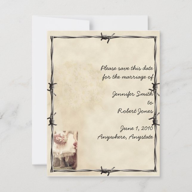 Old West Boots and Bouquets  Save the Date card (Front)