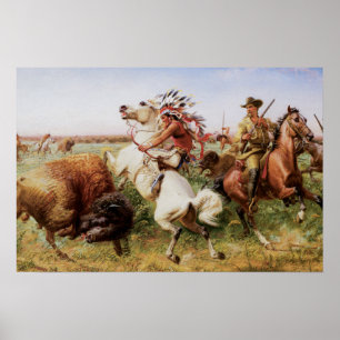 Old West Buffalo Hunt 1885 Art Print Poster
