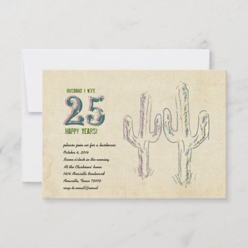 Old West Cactus Wedding Anniversary Invitation