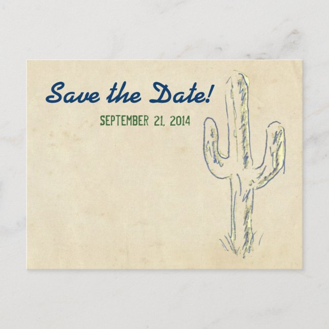 Old West Cactus Western Save the Date Announcement Postcard (Front)