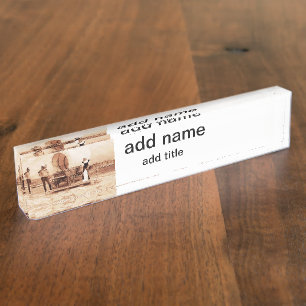 Old West Cats with Covered Wagon Desk Name Plate