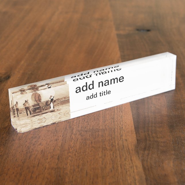 Old West Cats with Covered Wagon Desk Name Plate (Side)