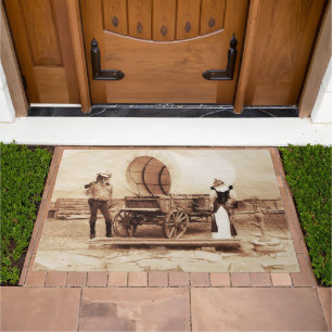 Old West Cats with Covered Wagon Doormat