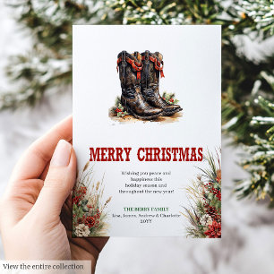 Old West Christmas greeting card with spurs & hat