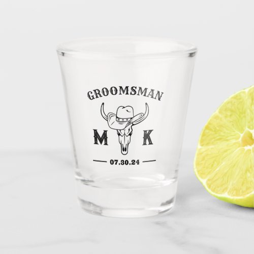 Old West Cowboy Personalized Groomsmen Monogram Shot Glass