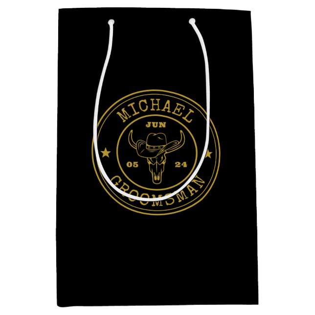 Old West Cowboy Rustic Logo Personalized Groomsmen Medium Gift Bag (Front)