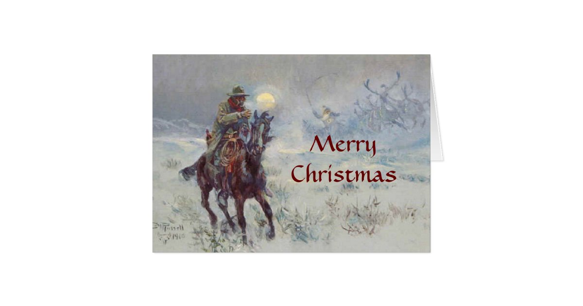 Old West Cowboy see's Santa Christmas Card | Zazzle.com