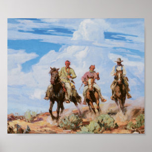 Old West Cowboys Horses Vintage 1922 Art Poster