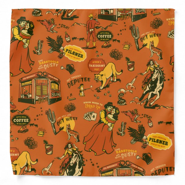 Old West, Cowboys & Saloons Pattern Bandana (Front)