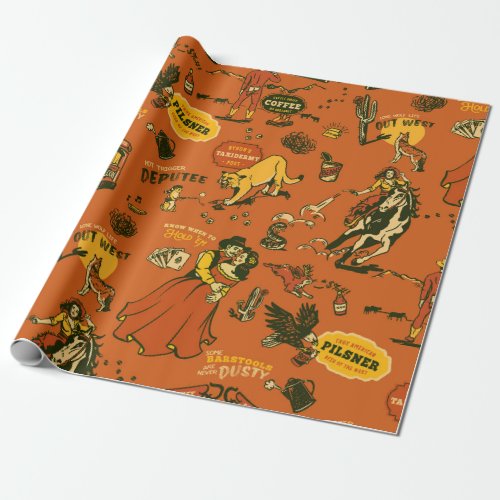 Old West Cowboys  Saloons Pattern Wrapping Paper
