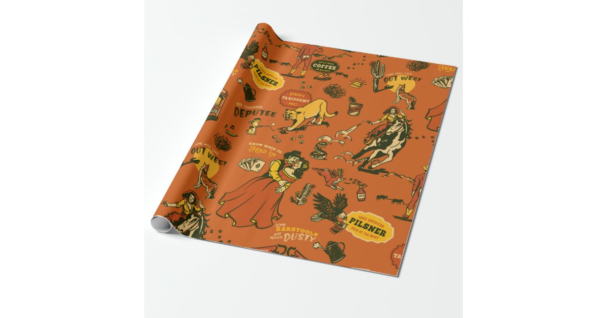 Western Cowboy Hats and Roping Pattern Premium Roll Gift Wrap Wrapping Paper