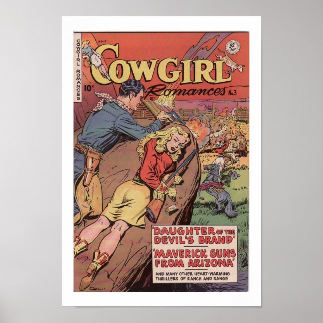 Old West Cowgirl Romamce Ad Art Print Poster (Front)