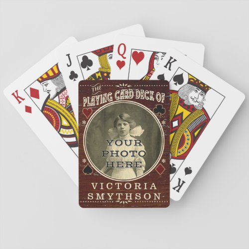 Old West Custom Photo Personalized Brown Wood Playing Cards