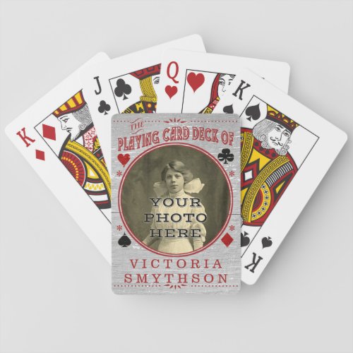Old West Custom Photo Personalized Gray Wood Poker Cards