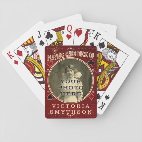 Old West Custom Photo Personalized Red Wood Poker Cards