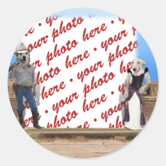 Old West Dogs Photo Frame Classic Round Sticker
