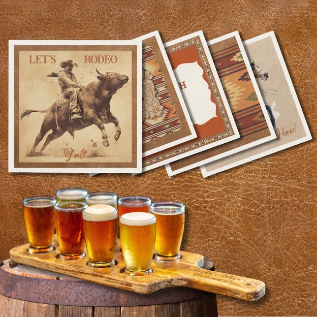 Old West Frontier Bull Rider Paper Cocktail Napkin (Creator Uploaded)
