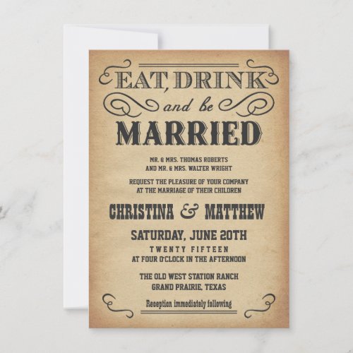 Old West Poster Style Rustic Wedding Invitations
