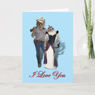 Old West 'Purrfect'  Cat Couple Valentine  Holiday Card