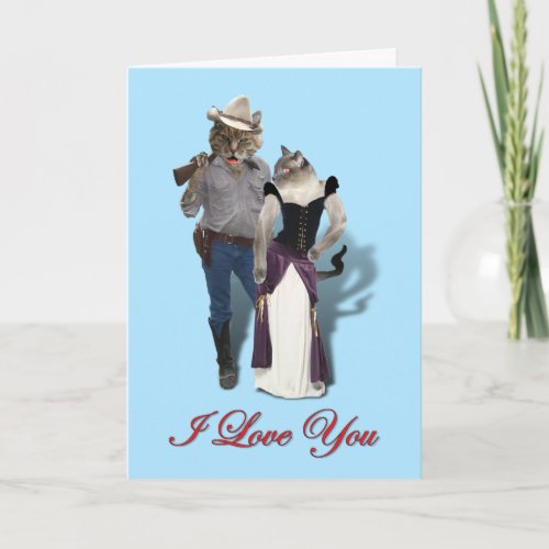 Old West Purrfect  Cat Couple Valentine  Holiday Card