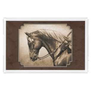 Old West Quarter Horse Sepia Brown Acrylic Tray